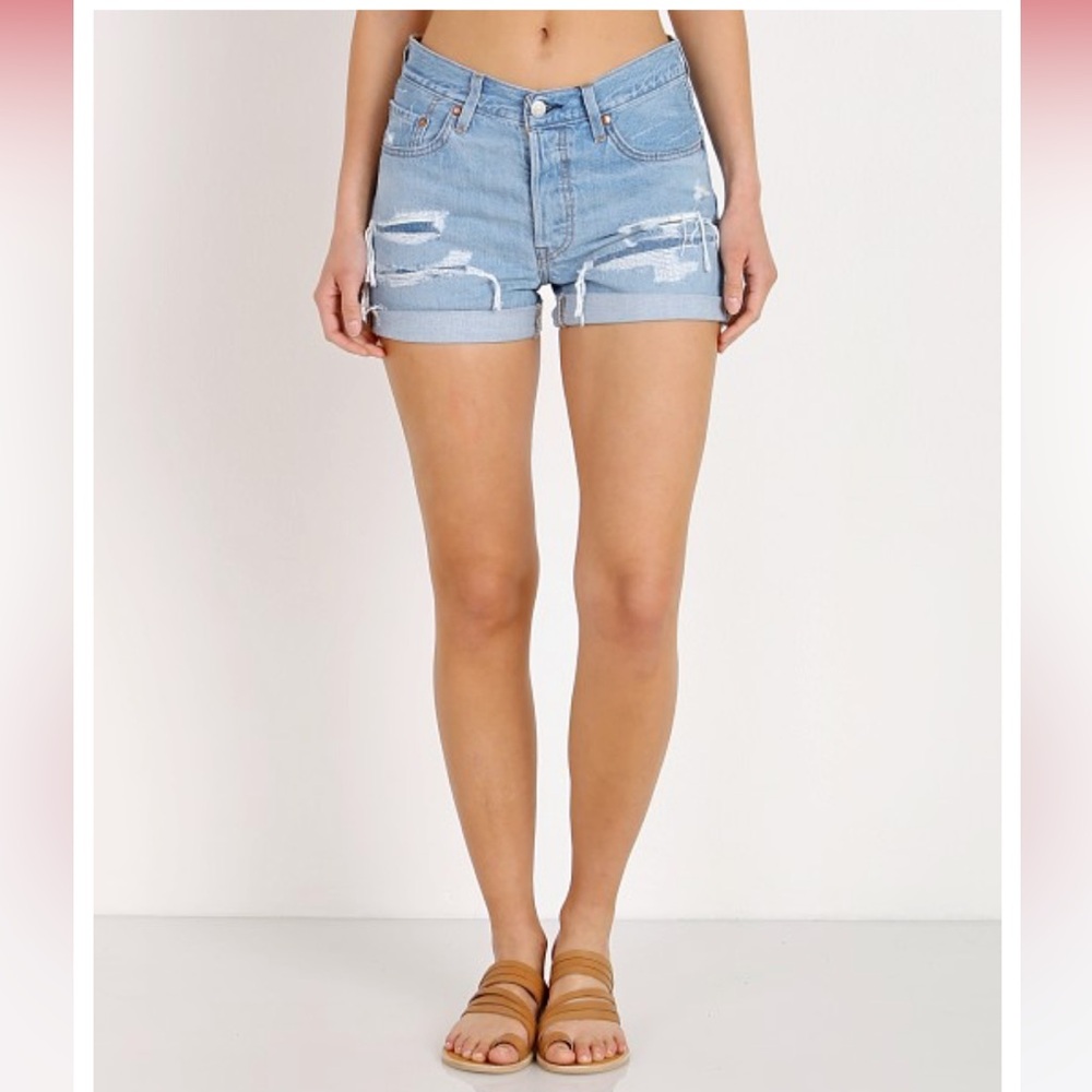 Levi's Premium 501 Long Mid Rise Short in Haze Blue New W Tags S28